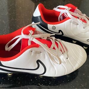 Nike White and Red/orange Football Cleats